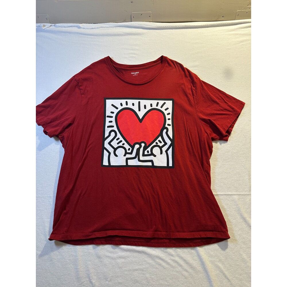 Old Navy Burgundy T-shirt, Size XXXL, Keith Haring Heart on the front